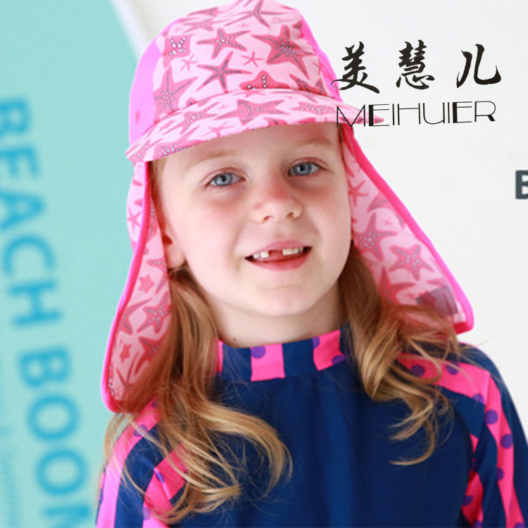 Корея мужской и женщины ребенок ребенок шапочка для купания шея кепка защита от ультрафиолетовых лучей песчаный пляж солнцезащитный крем плавать кепка счет матерчатая шапка призрак ребенок